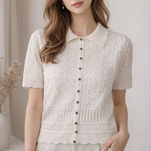 NWT Milk & Honey Crotchet Cable Elegant Cream Women's Cardigan Size Large 21